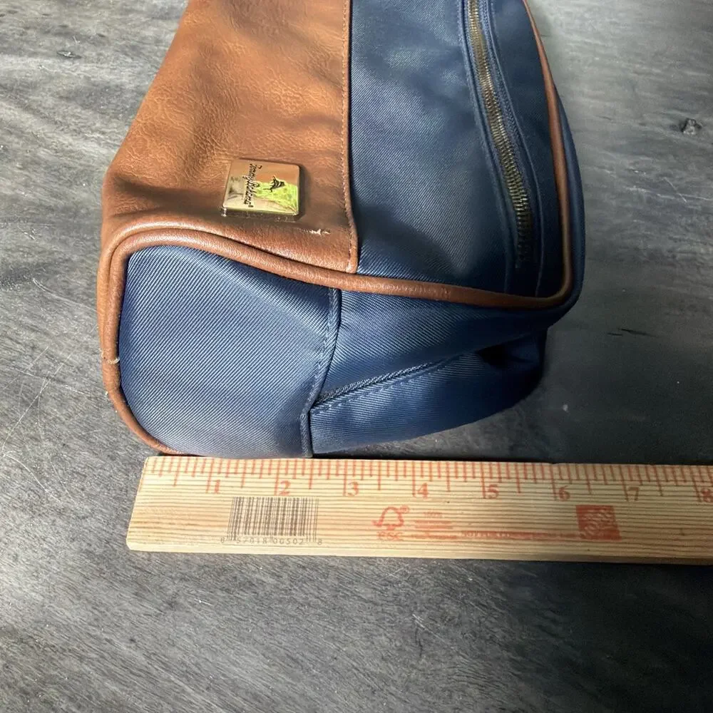 Tommy Bahama Men's Toiletry Bag Travel Dopp kit Faux Leather Navy Blue Brown